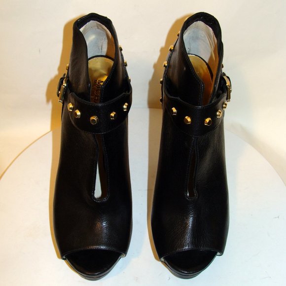 MICHAEL KORS BLACK LEATHER PEEP TOE BOOTIES 9.5 - Picture 4 of 8
